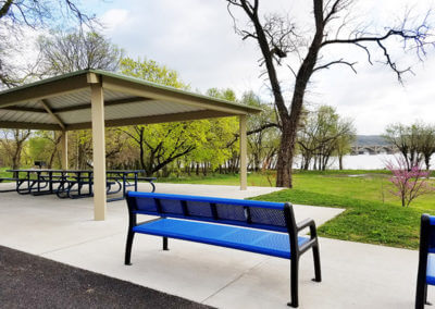 Park Pavilion and Blue Bench in the Park